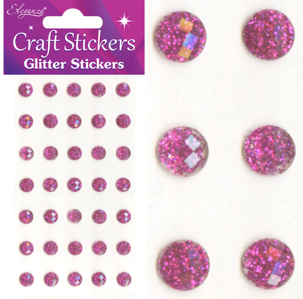 Eleganza Craft Stickers 8mm 35 Glitter gems Fuchsia No.28