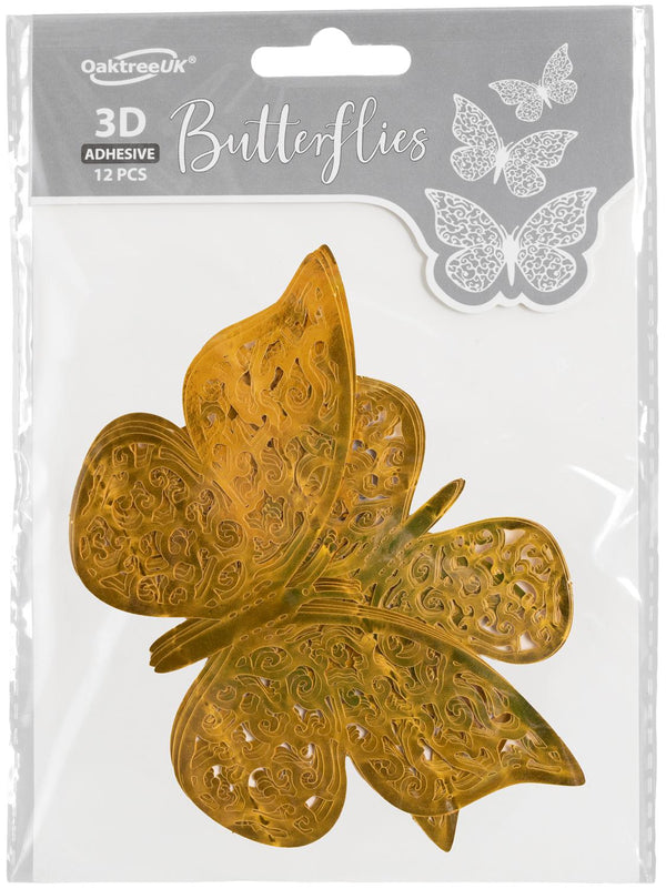 3D Adhesive Butterflies Gold - (12 Pack)
