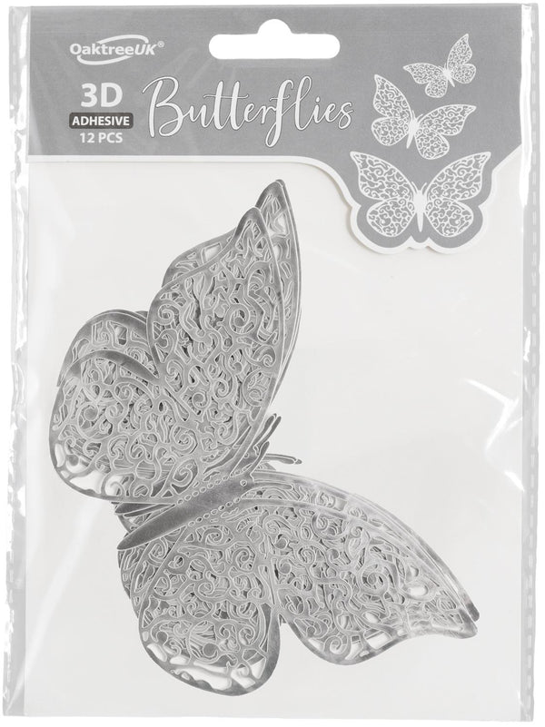 3D Adhesive Butterflies Silver - (12 Pack)