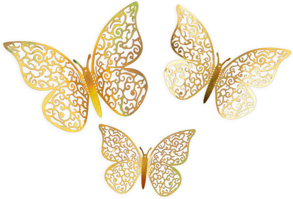 3D Adhesive Butterflies Gold Iridescent - (12 Pack)
