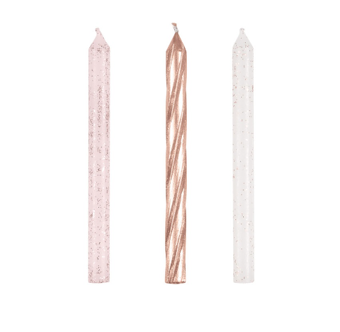 Rose Gold Glitter Spiral Birthday Candles - (24 Pack)