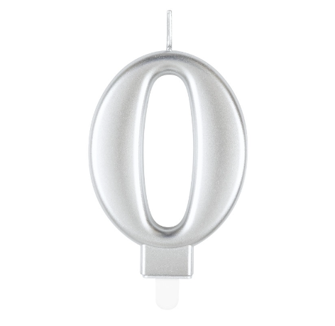 Metallic Silver Number 0 Birthday Candle