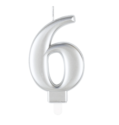 Metallic Silver Number 6 Birthday Candle