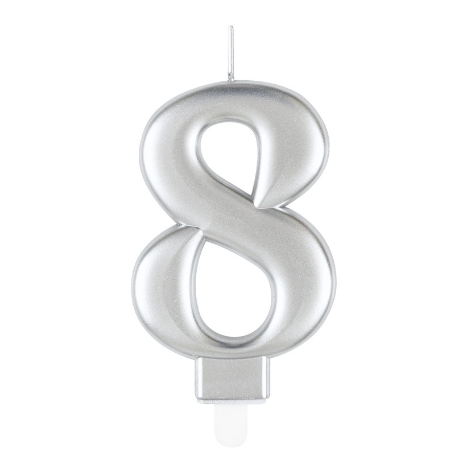 Metallic Silver Number 8 Birthday Candle