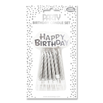 Silver metallic cake candle set