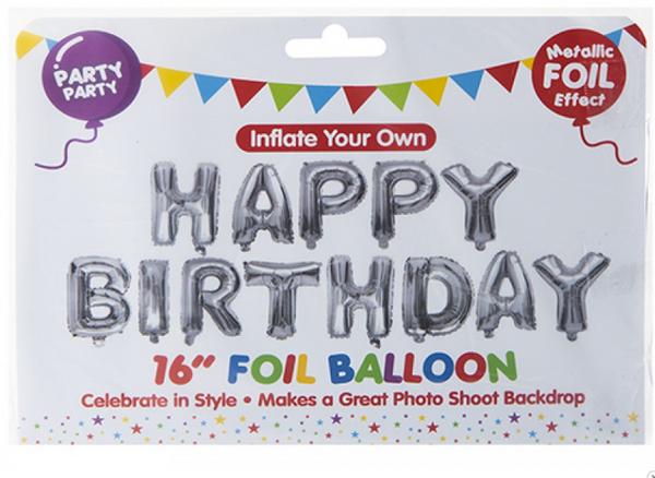 FOIL HAPPY BIRTHDAY BALLOON SILVER - (16")