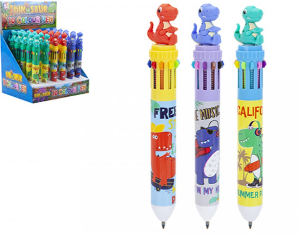DINO DESIGN 10 COLOUR PEN IN 3 ASSORTED COLOURS