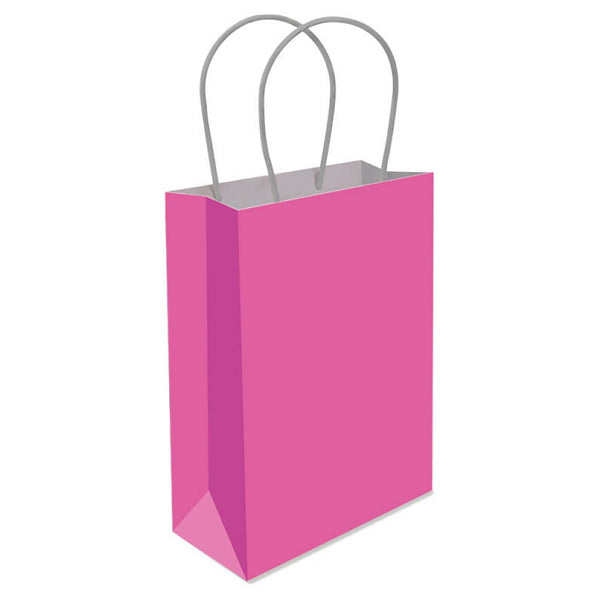 Neon Pink Paper Bag with Handles - (16x22x9cm)