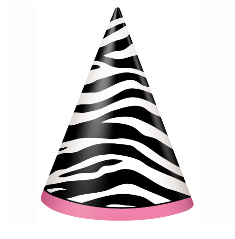 Zebra Passion Pink Party Hats - (8 Pack)