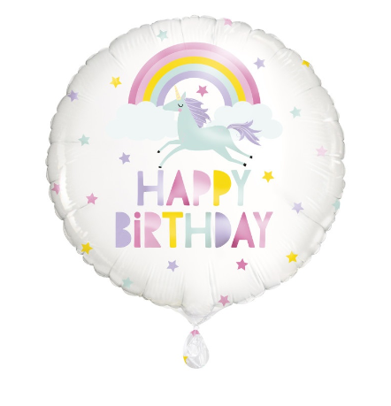 Rainbow & Unicorn Happy Birthday Round Foil Balloon Package - (18")