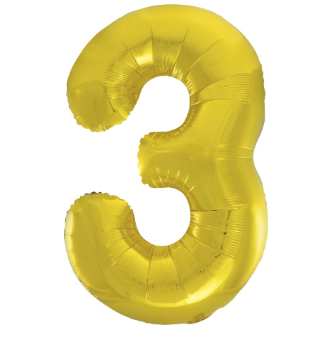 34" Classic Gold Number 3 Shaped Foil Balloon (Non Inflated)