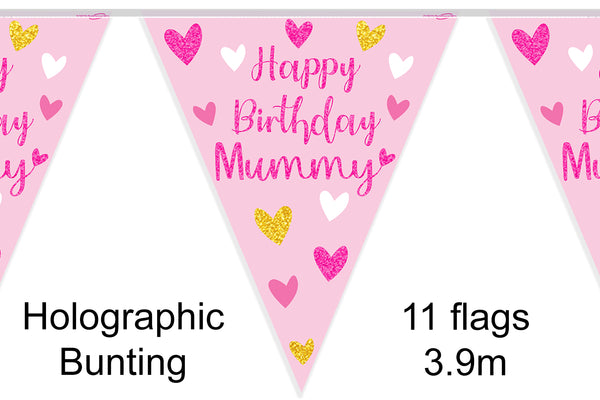 Party Bunting Happy Birthday Mummy Holographic 11 flags - (3.9m)