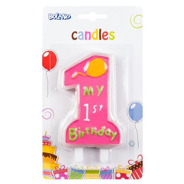 Set Candle 'My 1st birthday' with holder pink