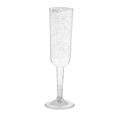 Silver Glitter Plastic Champagne Flutes - (4 Pack)