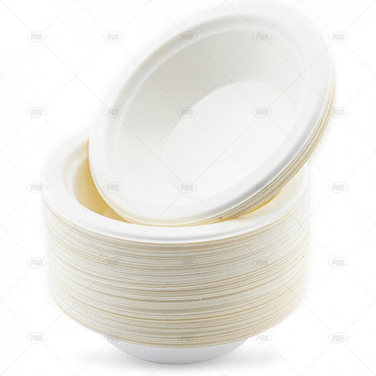 Plates Bagasse Bowl White (12oz) - (50 Pack)