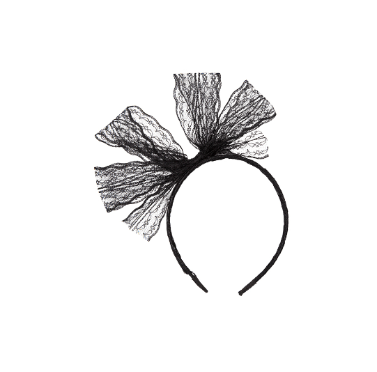 80's Lace Bow on hairband - Black