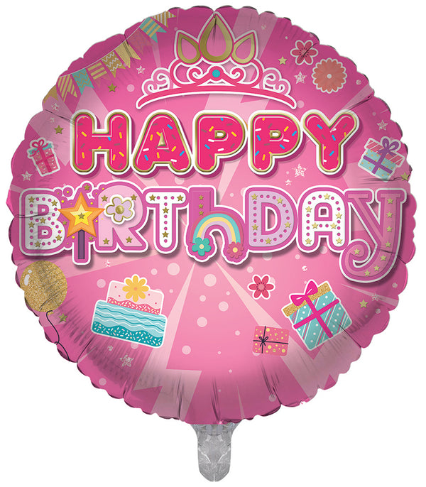 Happy Birthday Pink Princess Foil Balloons - (18")