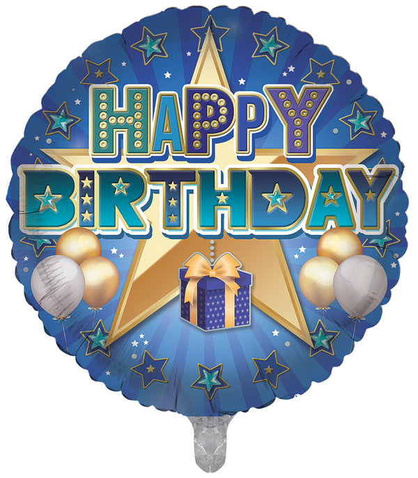 Happy Birthday Blue Stars Foil Balloons - (18")