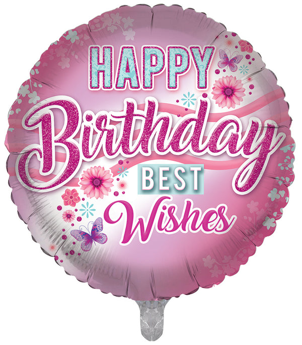 Happy Birthday Best Wishes Pink Foil Balloons - (18")