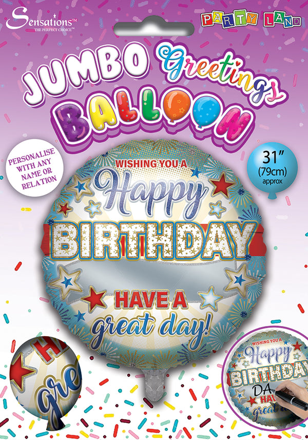 Happy Birthday Personalised Blue Foil Balloons - (31")