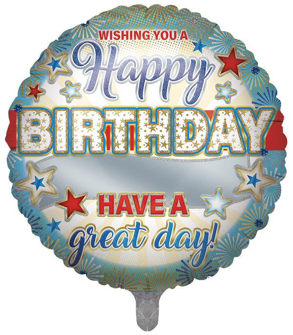 Happy Birthday Personalised Blue Foil Balloons - (31")