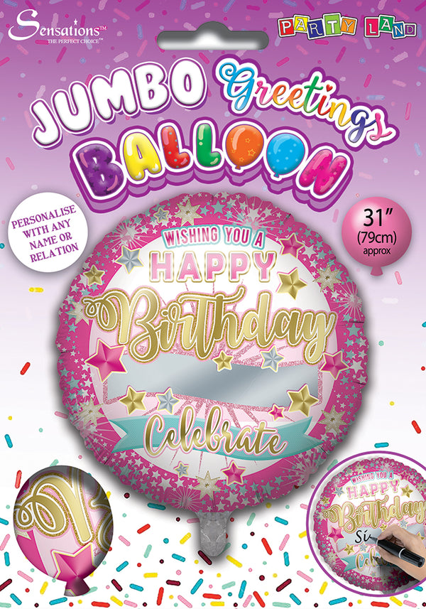 Happy Birthday Personalised Pink Foil Balloons - (31")