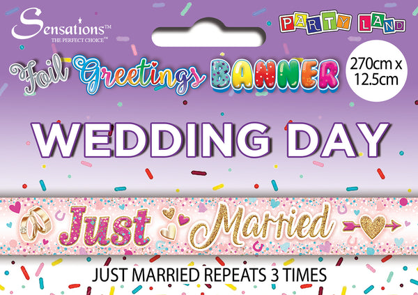 Just Married Foil Banners - (270cm x 12.5 cm)