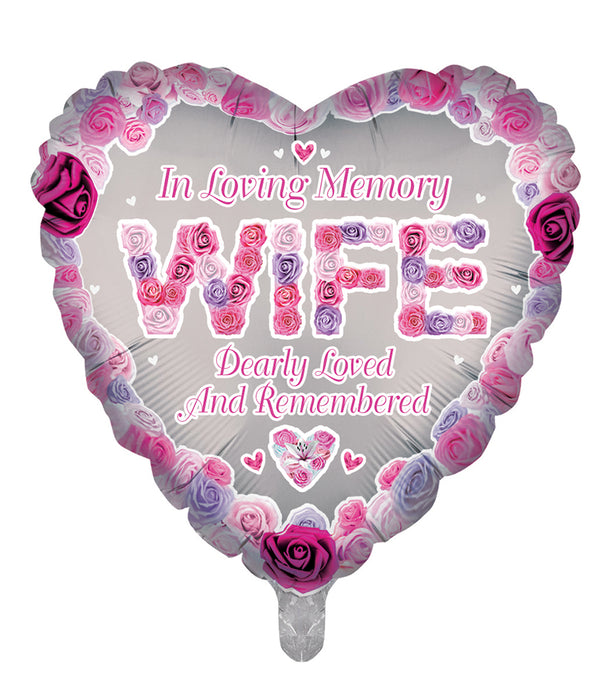 In Loving Memory Wife Heart Shape Foil Balloons - (18")