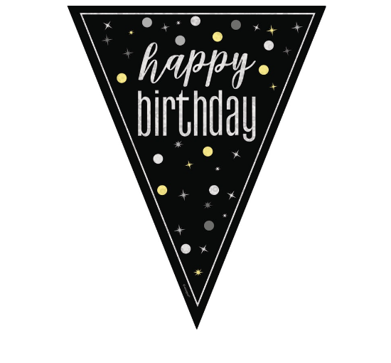 GLITZ Happy Birthday Black Flag Banner Prismatic Plastic - (9 ft)