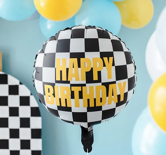 Foil balloon Checkered flag Happy Birthday - (45cm)