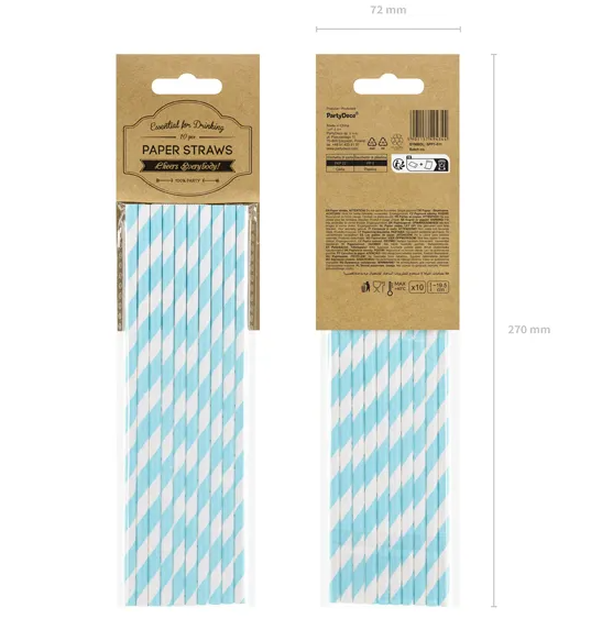 Paper Straws, skyblue, 19.5cm - (10 Pack)