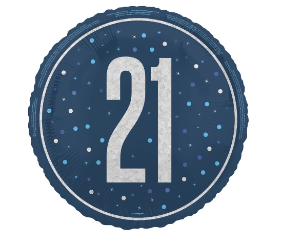 GLITZ Blue 21 Prism Foil Balloon Round - (18" )