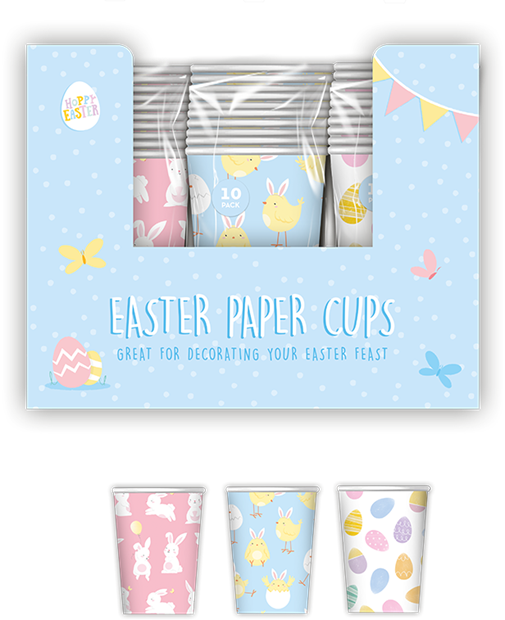 Easter Printed Paper Cups  in 3 Assorted Designs - (10 Pack)
