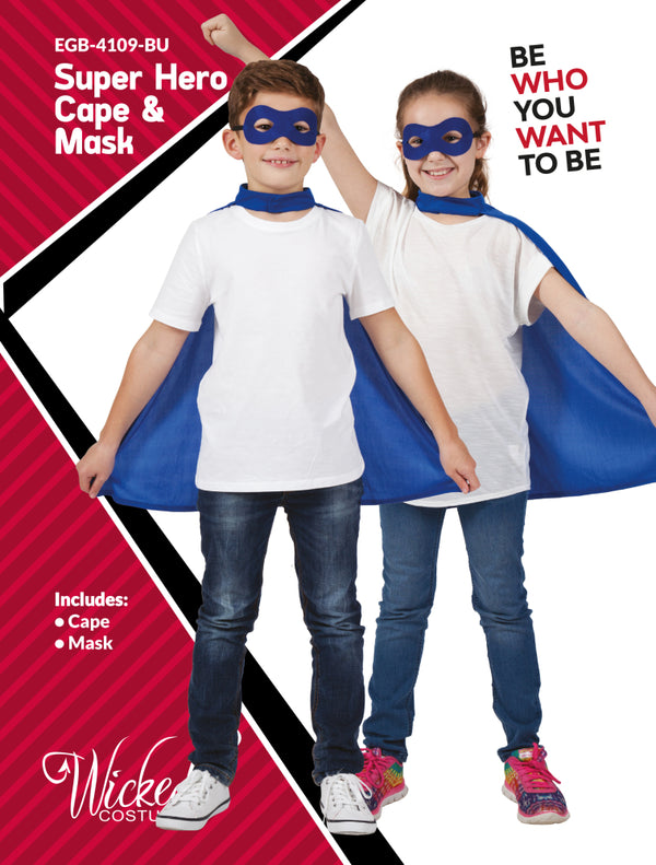 Kids Super Hero Cape & Mask - BLUE