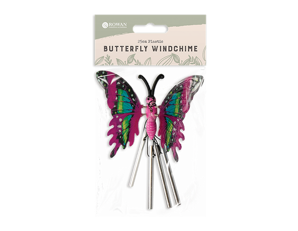 Plastic Butterfly Windchime in 3 Assorted Colours - (25cm)