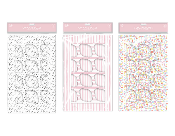 Cupcake Box - (12-Hole) in 3 Assorted Designs