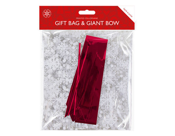Christmas Cellophane Gift Bag with Giant Bow in 3 Assorted Colours