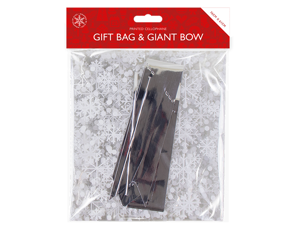 Christmas Cellophane Gift Bag with Giant Bow in 3 Assorted Colours