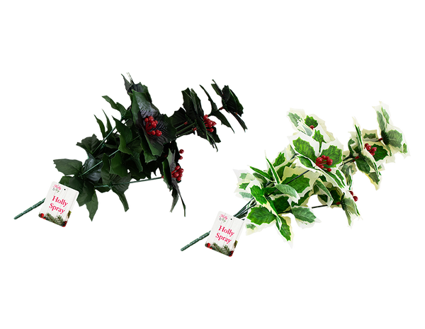 Decorative Christmas Holly Spray in 2 assorted Designs