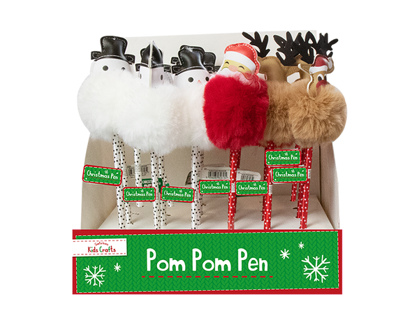 Christmas Pom Pom Pen in 3 Assorted Designs