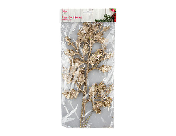 Rose Gold Glitter Stems 45cm - (3 Pack)