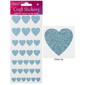 Eleganza Craft Stickers Glitter Hearts Assortment Light Blue No.25