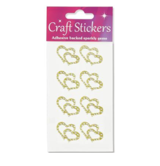 Eleganza Craft Sticker Double Heart Diamante Gold (8 Pack)