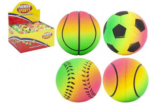 MULTI COLOUR RUBBER SPORTS BALLS in 4 ASSSORTED DESIGNS - (63MM)
