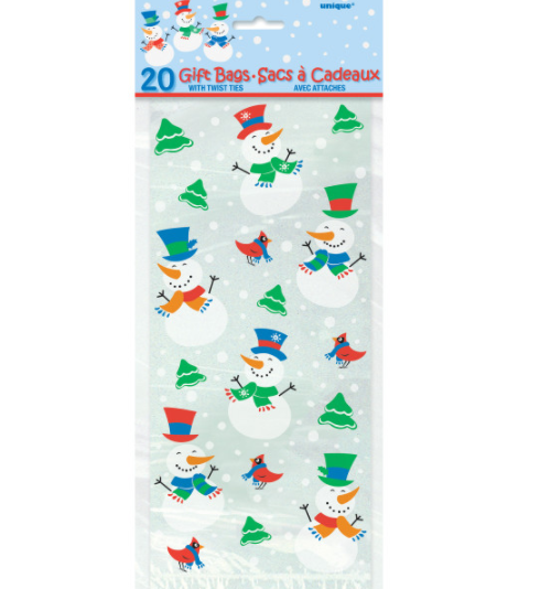 Snowman Glee Cellophane Bags (20 Pack)