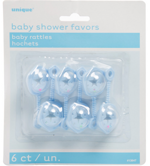 Blue Baby Rattle Favors 2.5" (6 Pack)