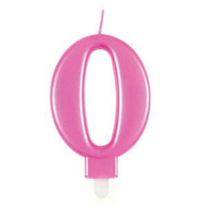 Metallic Pink Number 0 Birthday Candle
