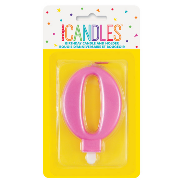 Metallic Pink Number 0 Birthday Candle