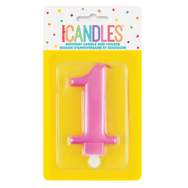 Metallic Pink Number 1 Birthday Candle