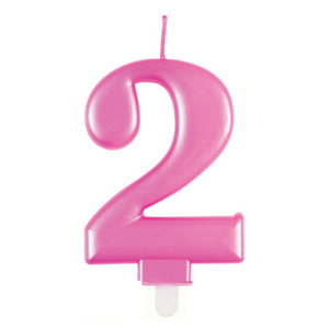 Metallic Pink Number 2 Birthday Candle